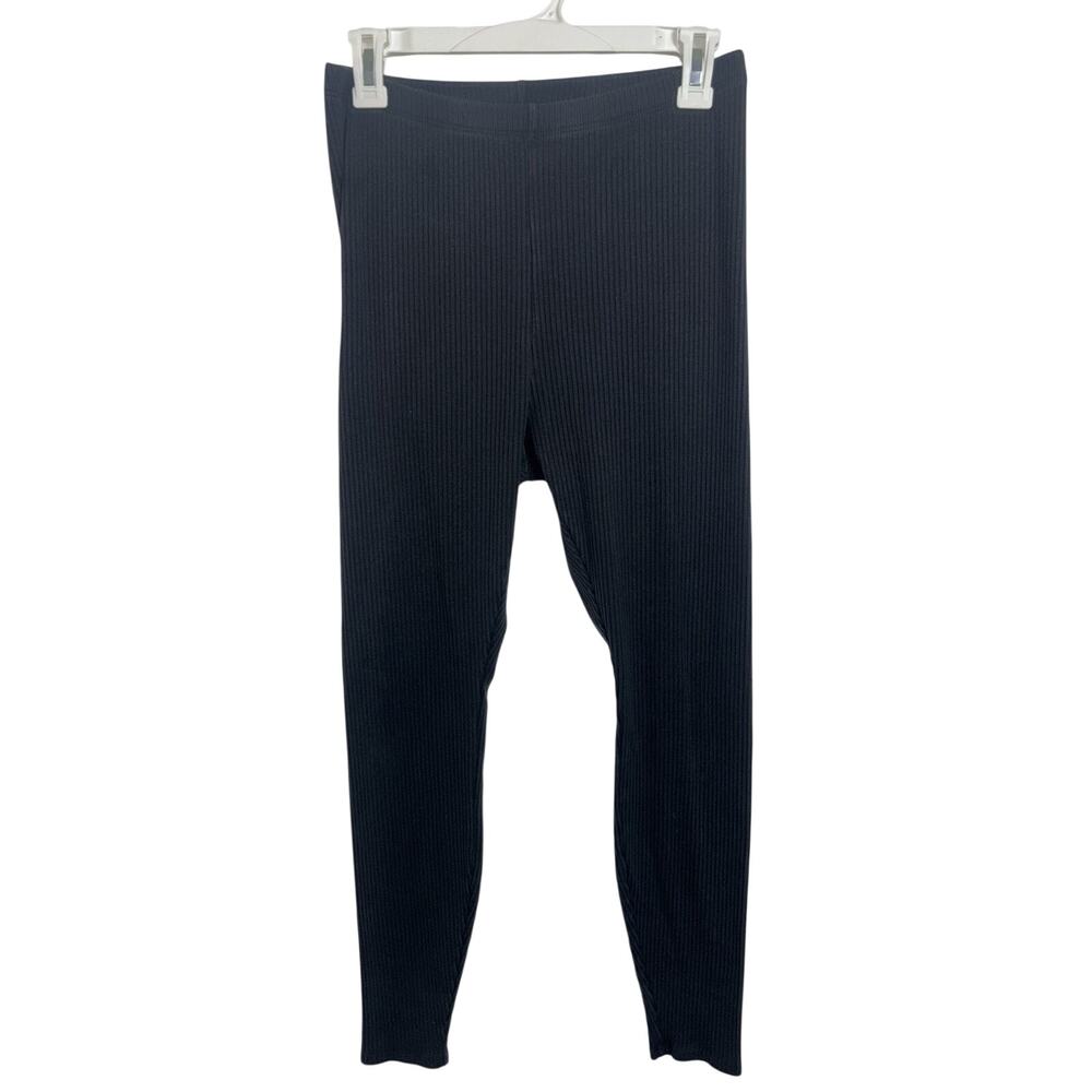 Eileen Fisher Black Ribbed Knit Pull On Leggings Stretch Small Minimalist